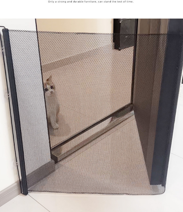 Retractable Pet Safety Gate 130x78cm Paw Print Mesh Dog Barrier Automatic Rebound No Drill Fence for Stairs and Doorways