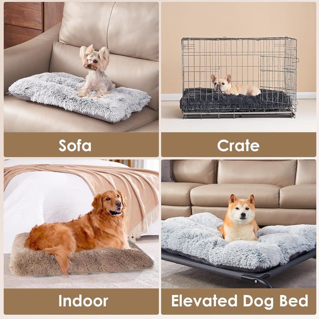 Luxury Long Plush Pet Bed Mat Faux Fur Crate Pad 45x30cm Dark Grey Soft Warm Cushion for Cats & Small Dogs