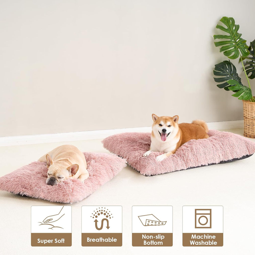 Luxury Long Plush Pet Bed Mat Faux Fur Crate Pad 80x55cm Dark Grey Soft Warm Cushion for Medium to Large Dogs