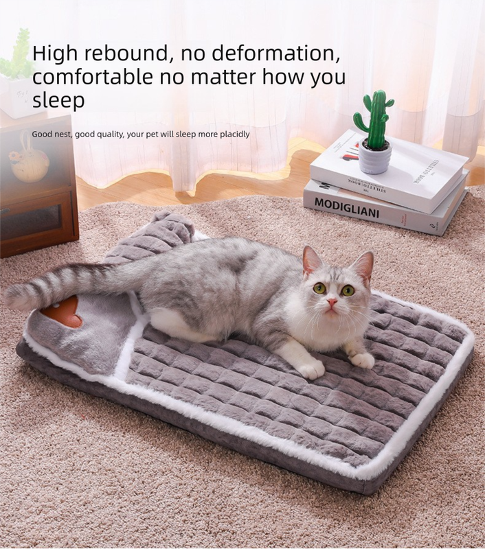 Thickened Pet Sofa Bed L Size 60x40cm Coffee Dog Mat with Integrated Pillow Soft Washable Sleeping Pad for Dogs and Cats All Season Comfort