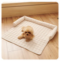 Beige Pet Sofa Protector & Calming Bolster Bed with Diamond Lattice - 75x75CM Thickened Non Slip Furniture Cover for Cats & Dogs
