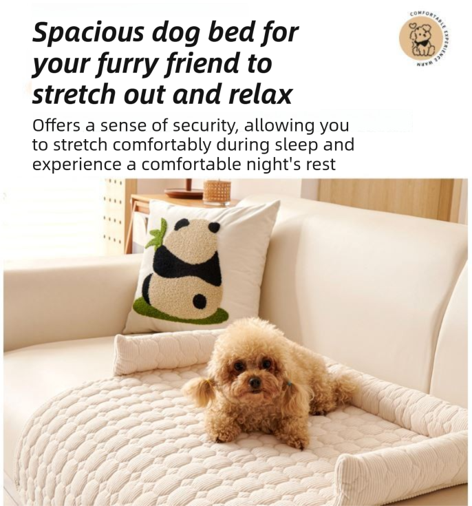 Beige Pet Sofa Protector & Calming Bolster Bed with Diamond Lattice - 75x75CM Thickened Non Slip Furniture Cover for Cats & Dogs