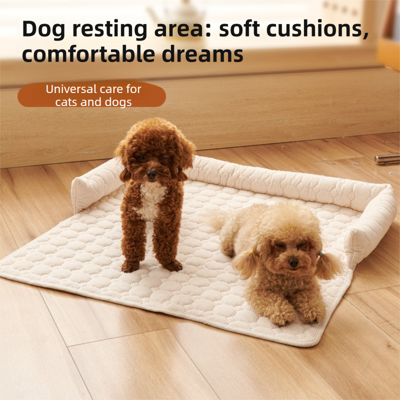 Grey Pet Sofa Protector & Calming Bolster Bed with Long Plush - 75x75CM Thickened Non Slip Furniture Cover for Cats & Dogs