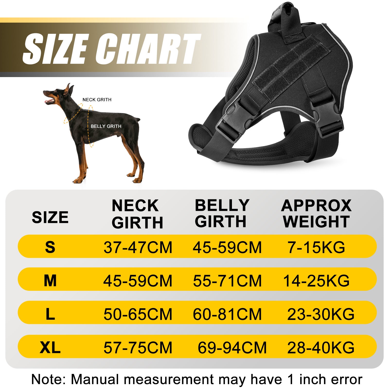 S Black Professional Tactical No-Pull Dog Harness | Reflective Breathable Mesh Vest | Heavy Duty Training Gear with Control Handle