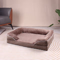 Brown Waterproof Egg-Crate Foam Therapeutic Pet Sofa Bed and Fleece Lounge (XL Size 110 x 82 x 17 CM) - Low Entry, High Bolster Support & Zipper Removable Cover