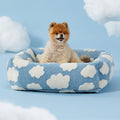 50x48x15 CM Cute Square Plush Pet Bed with Removable Cover & 5 Bolsters Support - Blue Sky and White Clouds Machine Washable Calming Dog & Cat Sofa