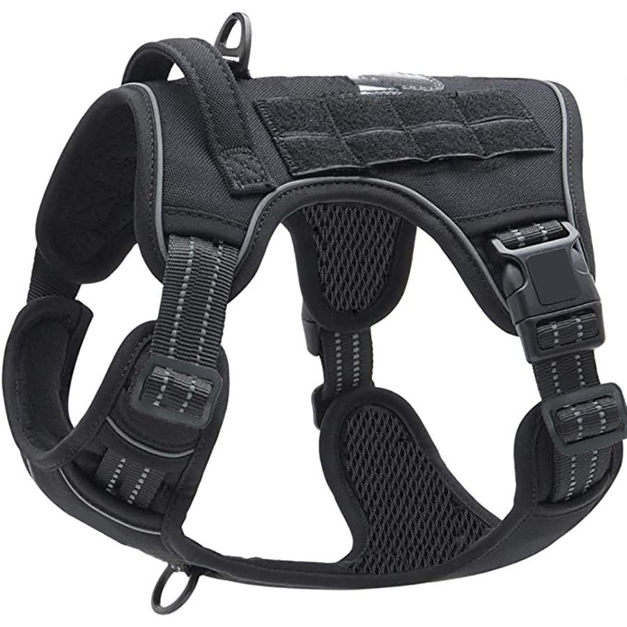 Black Professional Adjustable Tactical Dog Mesh Harness - Reflective No-Pull Pet Vest with Control Handle (S Size for Weight 18-35 lbs)