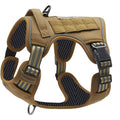 Khaki Professional Adjustable Tactical Dog Mesh Harness - Reflective No-Pull Pet Vest with Control Handle (L Size for Weight 45-80 lbs)
