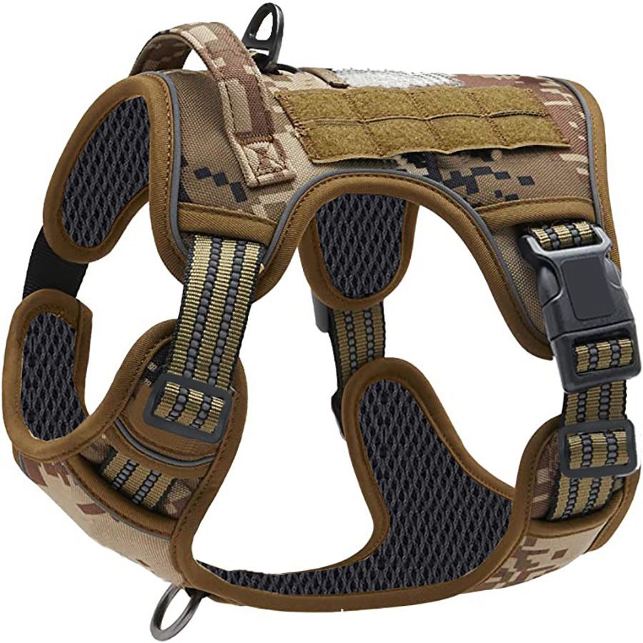 Camouflage Professional Adjustable Tactical Dog Mesh Harness - Reflective No-Pull Pet Vest with Control Handle (S Size for Weight 18-35 lbs)