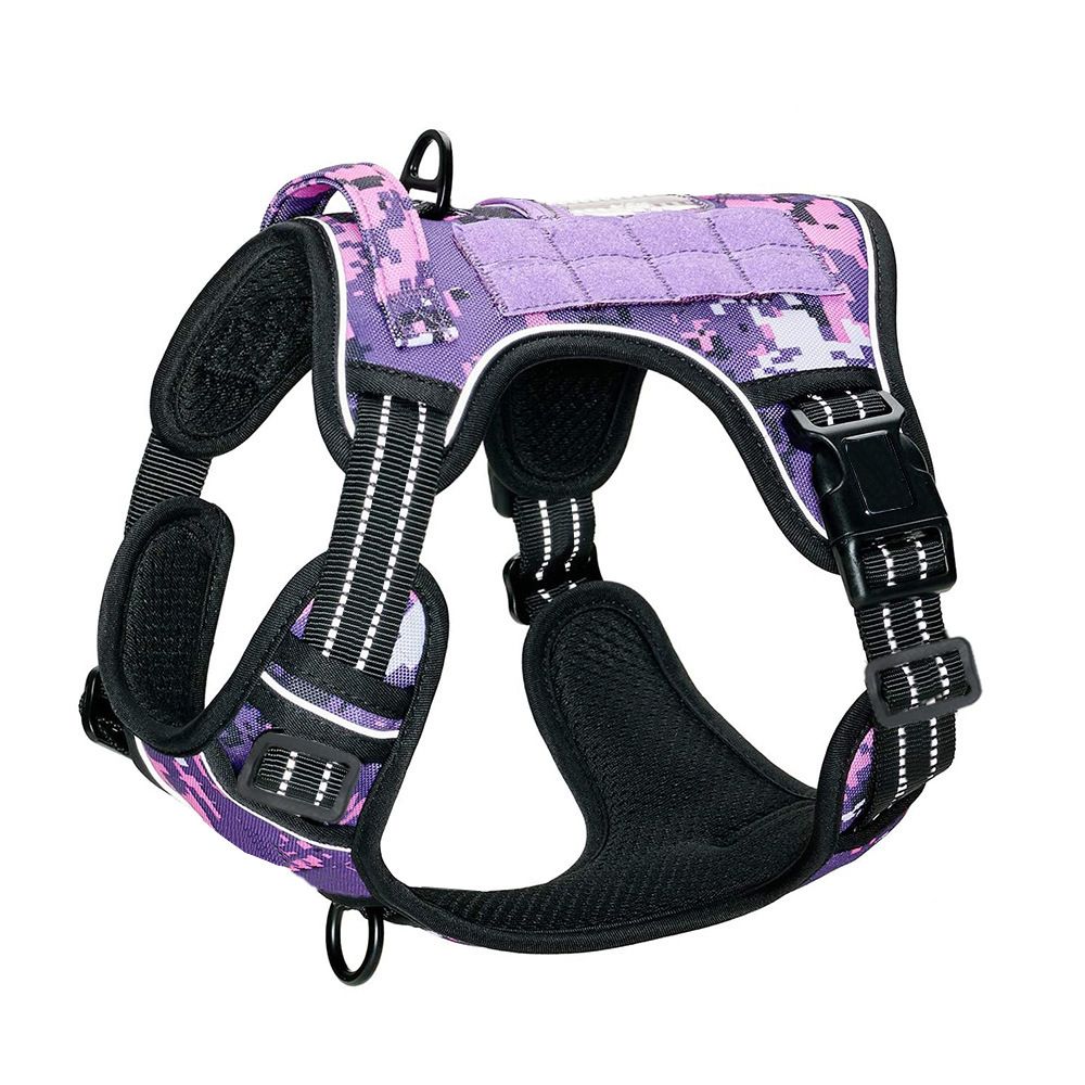 Purple Professional Adjustable Tactical Dog Mesh Harness - Reflective No-Pull Pet Vest with Control Handle (S Size for Weight 18-35 lbs)